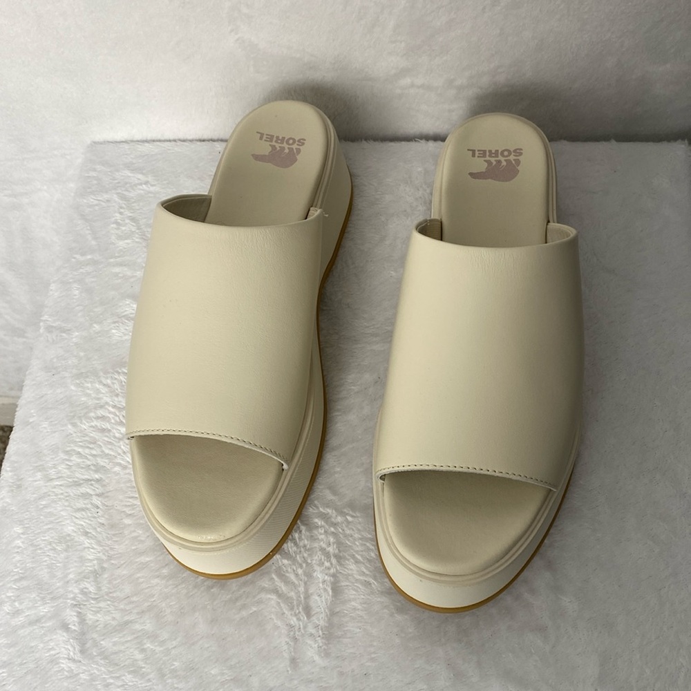 Sorel Day Spring Slide Sandal Womens 9.5 Evereve Chalk Cream Leather NWOT Y2K